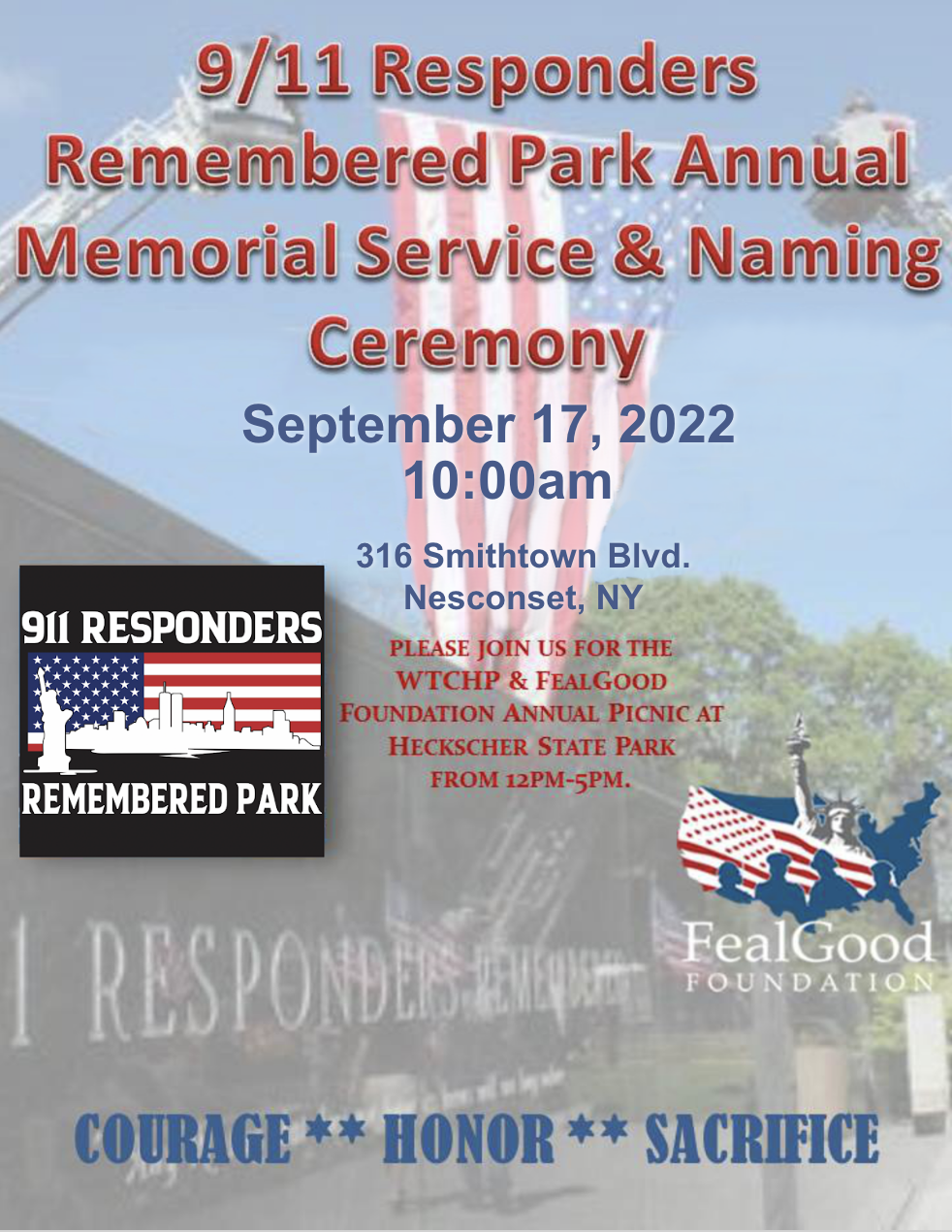 9/11 Responders Remembered Park Annual Memorial Service and Naming Ceremony